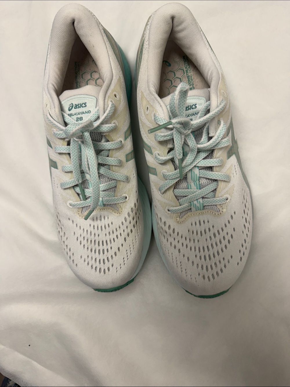 Asics White and Mint Green Women's Athletic Running Shoes - Picture 7 of 16